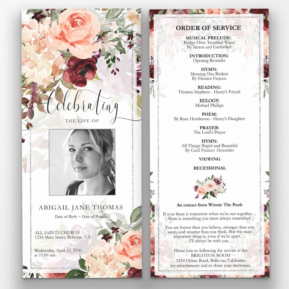 Funeral Program Template Mixed Florals Flat 4x9 Funeral Program Template