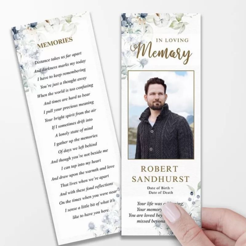 Blue Floral Memorial Bookmarks