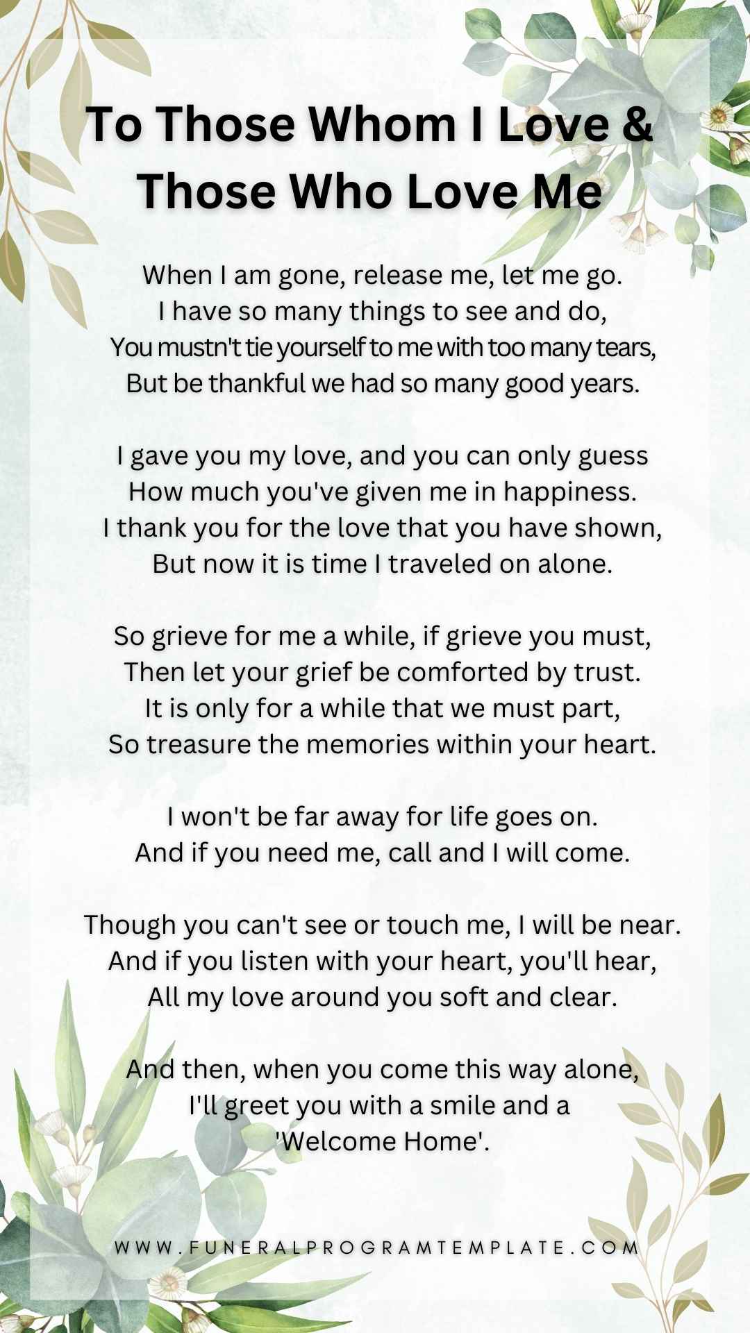 Funeral Poems - To Those Whom I Love & Those Who Love Me