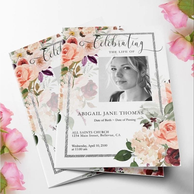 Mixed Florals Funeral Program Template