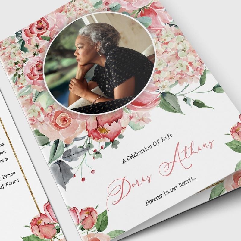 Pink Rose Funeral Program Template 7