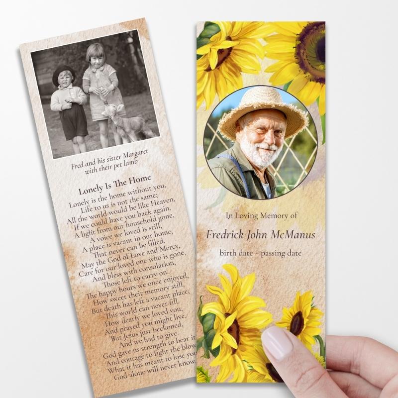 Sunflowers Memorial Bookmark Template 1