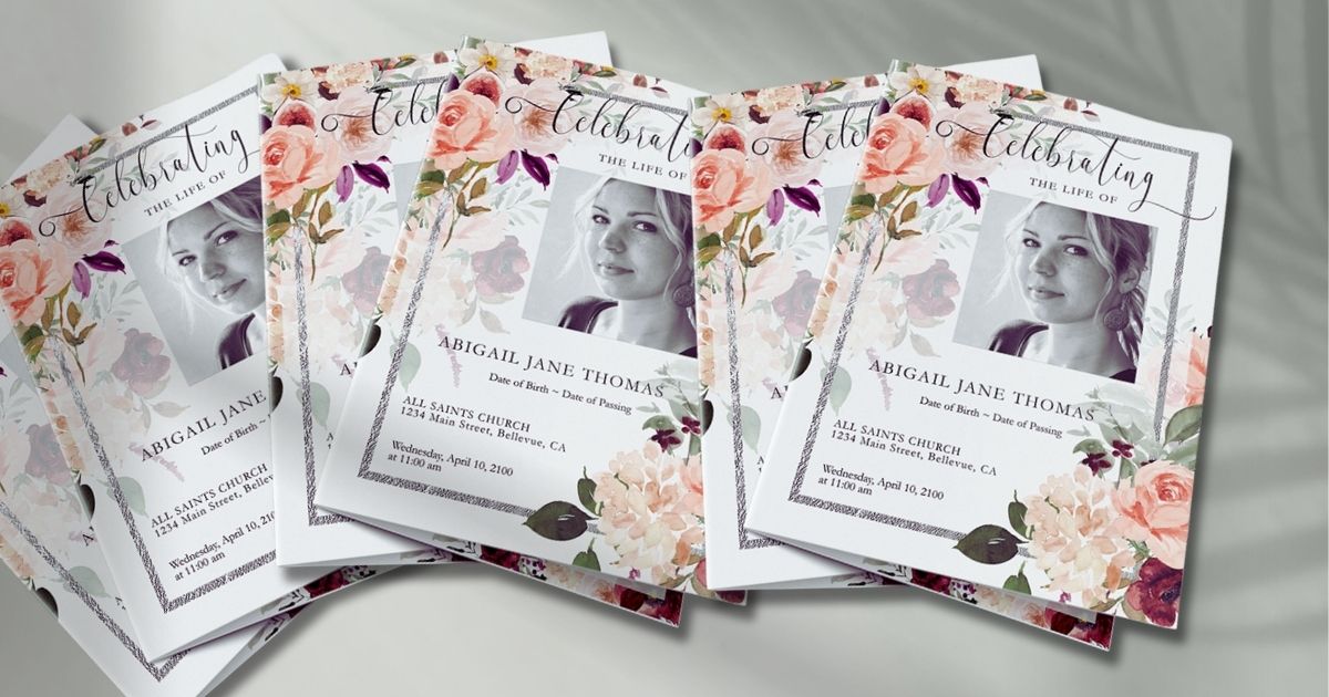 Watercolor Florals Funeral Program Template