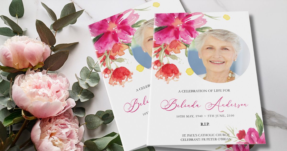 Watercolor Rose Funeral Program template Beautiful Life