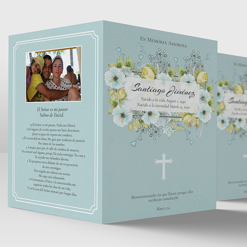 Moonlight Blue Spanish Folding Funeral Program Template