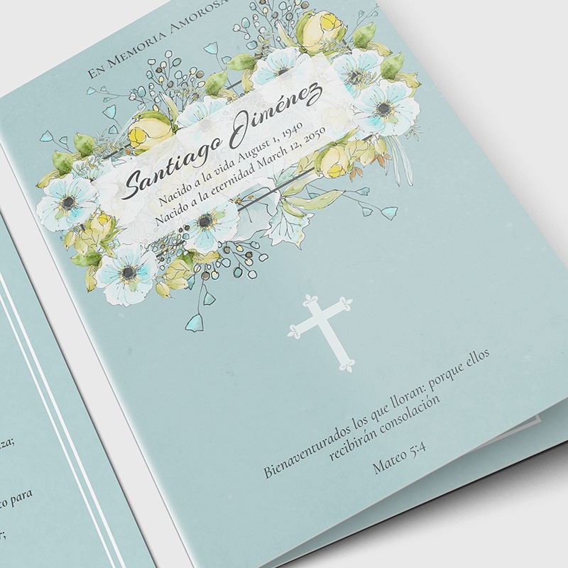 Moonlight Blue Spanish Folding Funeral Program Template