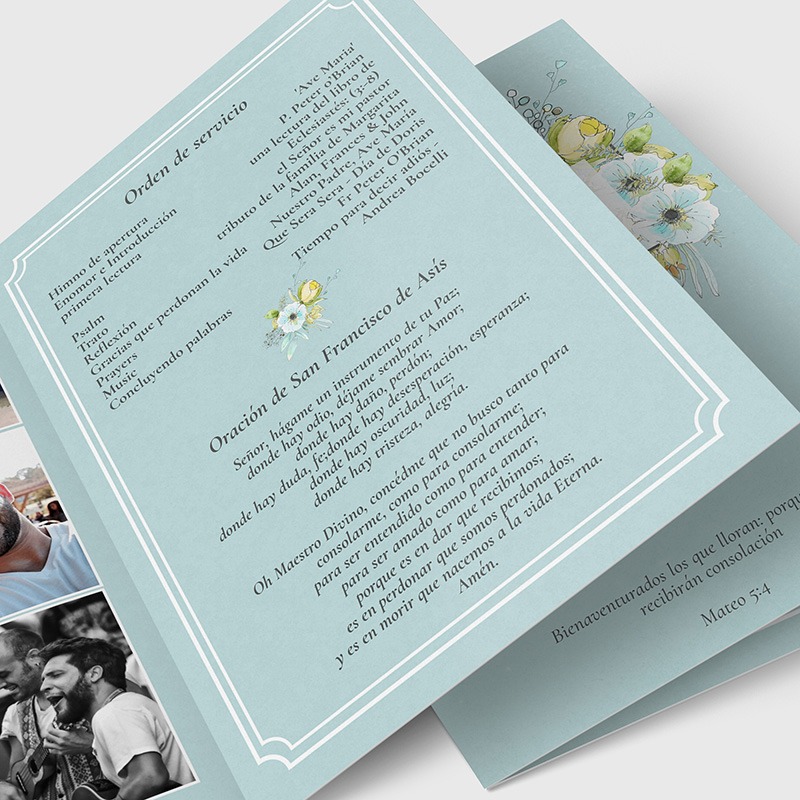 Moonlight Blue Spanish Folding Funeral Program Template