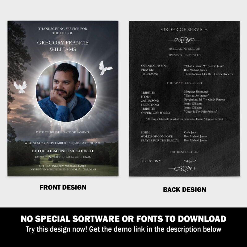 Night Sky 5x7 Funeral Program Template